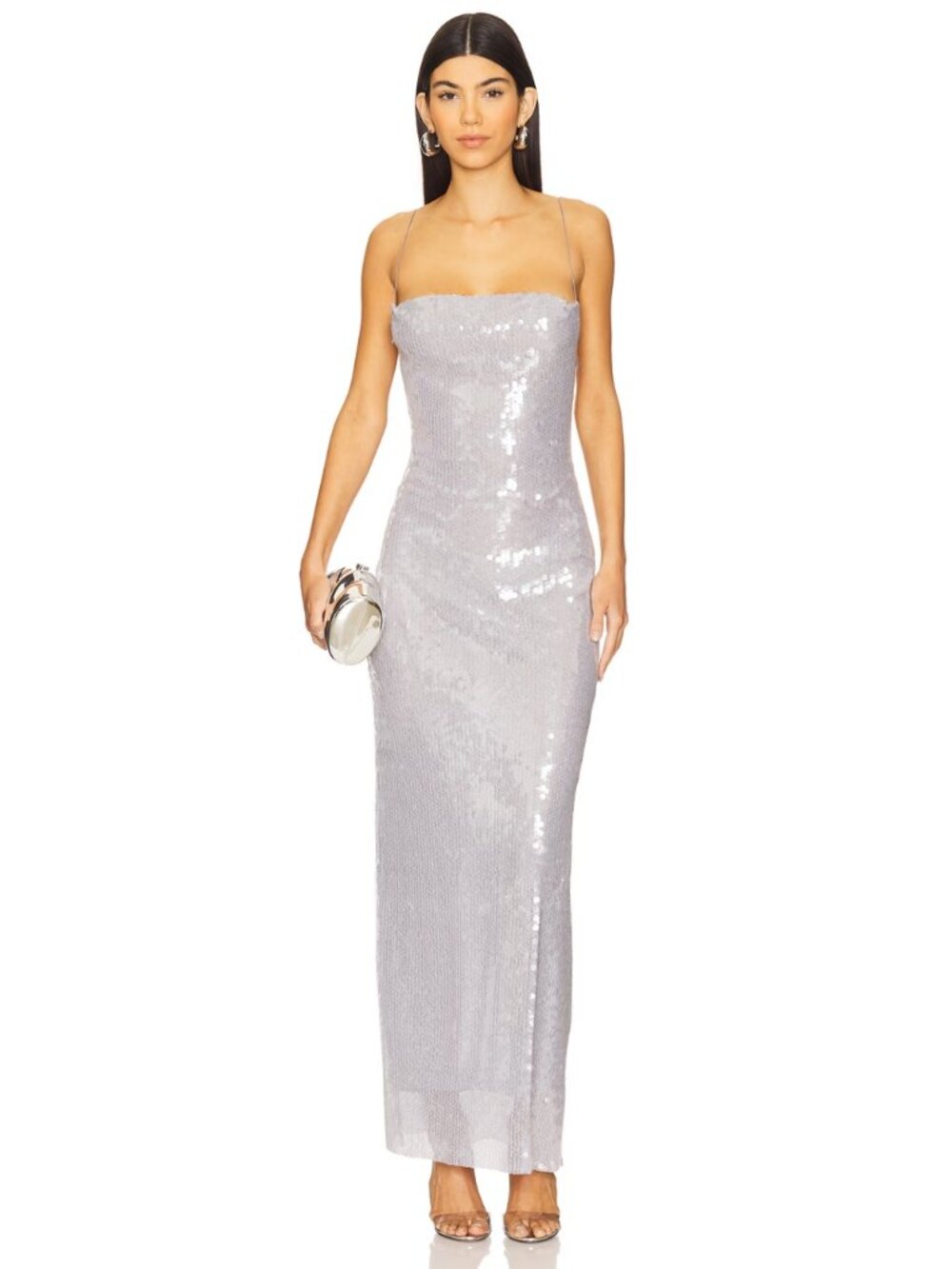 Bec + Bridge Aishya Grey Sequin Cowl Neck Lace Up Back Maxi Dress Size 2